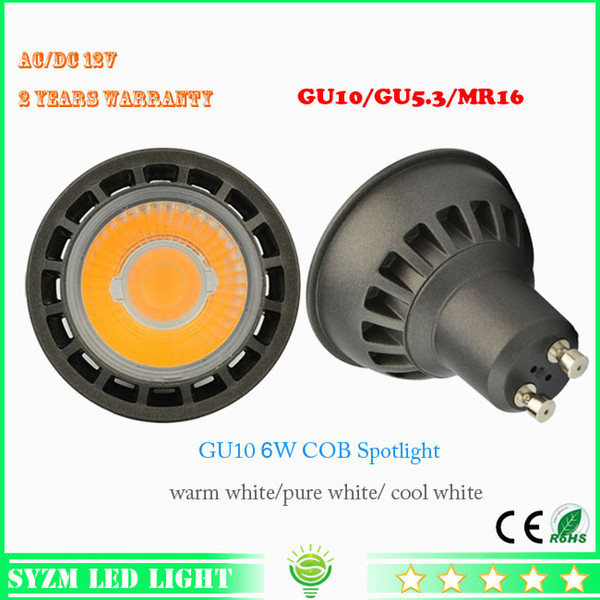 gu10 led spotlight 6w led 110V 220-240V cob high quality led bulbs shell black spotlight warm white/ white lightbulbs free shipping