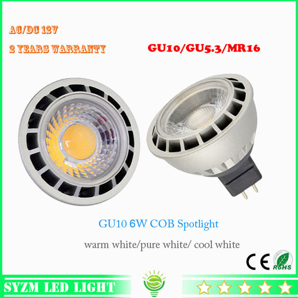 12volt led light bulb mr16 6watts led spotlight cob warm white/white shell color black+silver New Style free shipping