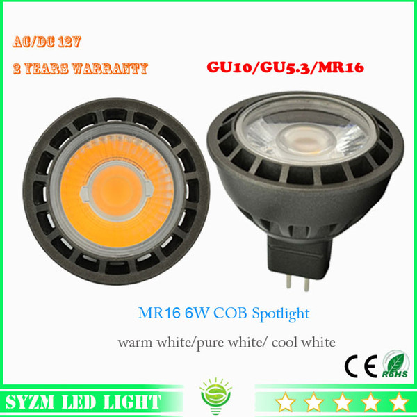 free shipping 12 volt led light bulbs mr16 6 watts spotlight cob high quality white/warm white indoor led light