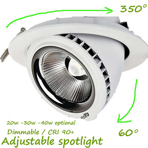 Super Power 20W 30W 40W LED Recessed Spotlight Dimmbale & CRI 90+ Adjustable(Rotation/Adjustment up or down) SAA FCC CE Approval