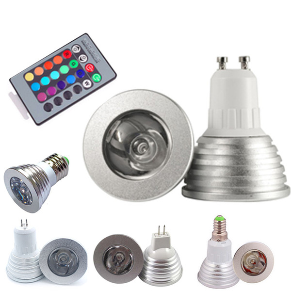 3W RGB LED Bulb Lights 16 Color Changing AC85-265V E27 GU10 E14 GU5.3 DC/AC12V MR16 with 24 Key IR Remote Control