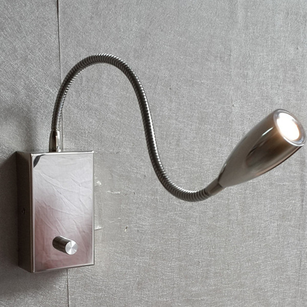 Topoch Swing Arm Wall Lamp Knob Dimmer 15%-100% Brightness Flexible Aluminum Arm Chrome Finish Bright Comfortable LED CREE 3W 200LM