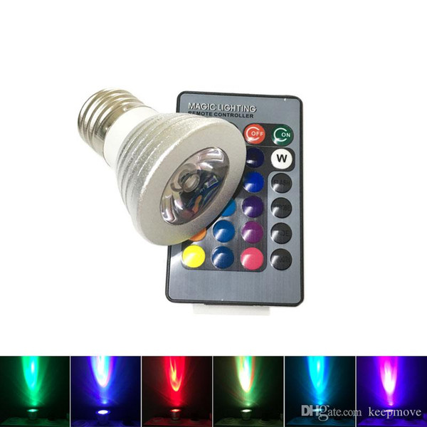 E27 LED RGB Bulb E27 E14 GU10 LED RGB Spotlights Light Bulb 3W 16 Color 80LM 85-265V & 12V with 24 Keys Wireless Remote Control