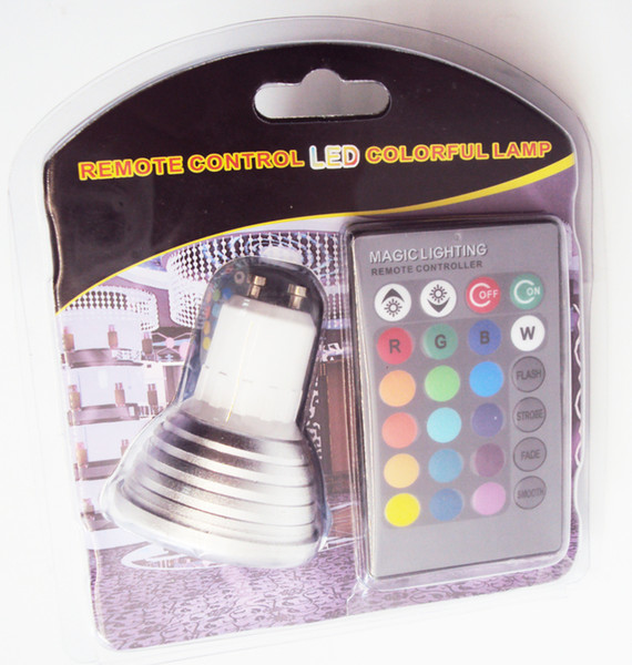 RGB Color Changeable LED Bulb Spotlight Blister Packing 3 Watts E27 GU10 - Includes Remote with 16 colors - Fits Standard Light Bulbs Socket