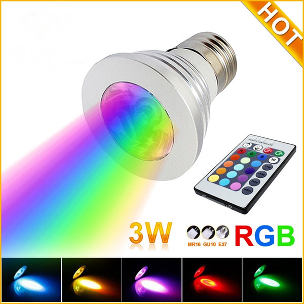 3W LED RGB Bulb 16 Color Changing 3W LED Spotlights RGB led Light Bulb Lamp E27 GU10 E14 MR16 with 24 Key Remote Control 85-265V & 12V