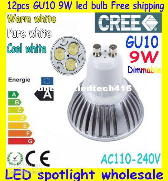 12X High power CREE GU10 3x3W 9W 110/220V Dimmable Light lamp Bulb LED Downlight Led Bulb Warm/Pure/
