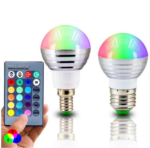 LED 3W RGB globe bulb 16 Colors RGB bulb Aluminum 85-265V Wireless Remote Control E27 dimmable RGB Light color change led bulb