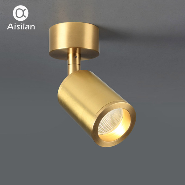Aisilan Solid Copper Surface Mounted Spotlights Nordic design Golden LED Adjustable Angle Ceiling Spot Lights AC 90-260V