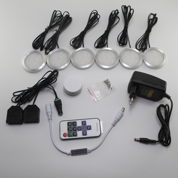 Free shipping LED Puck Lights Under Cabinet Lighting Downlight Spotlights with Wireless RF Remote Control Dimmable for Furniture Lighting
