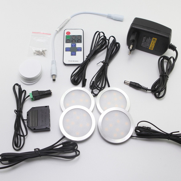 Free shipping 4pcs sets of Dimmable 12V DC 2W LED Under Cabinet Lighting Puck Light for Kitchen Counter LED Cabinet light