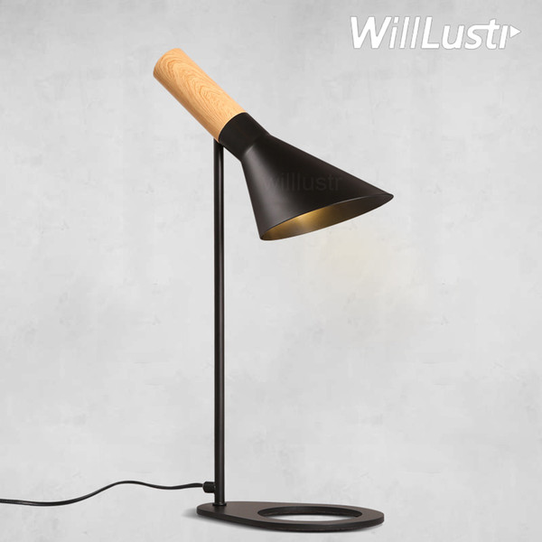 modern desk Light AJ reading lamp with wood pattern Arne Jacobsen table lighting Denmark design black white wood grain study