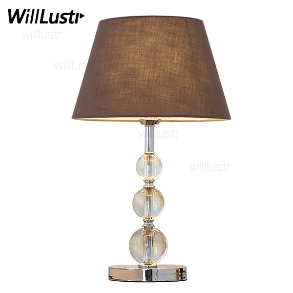 modern crystal table lamp white coffee embroidery fabric shade chrome fixture desk light sitting room bedside foyer bedroom light table lamp