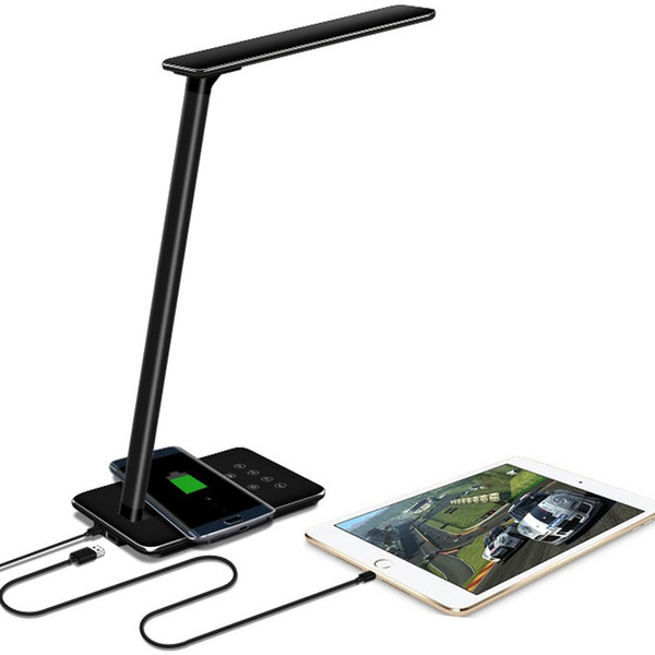 LED Desk Lights Table lamps Folding Eye-friendly 4 Light Color Temperature Book Light with Wireless Desktop USB charge black and white