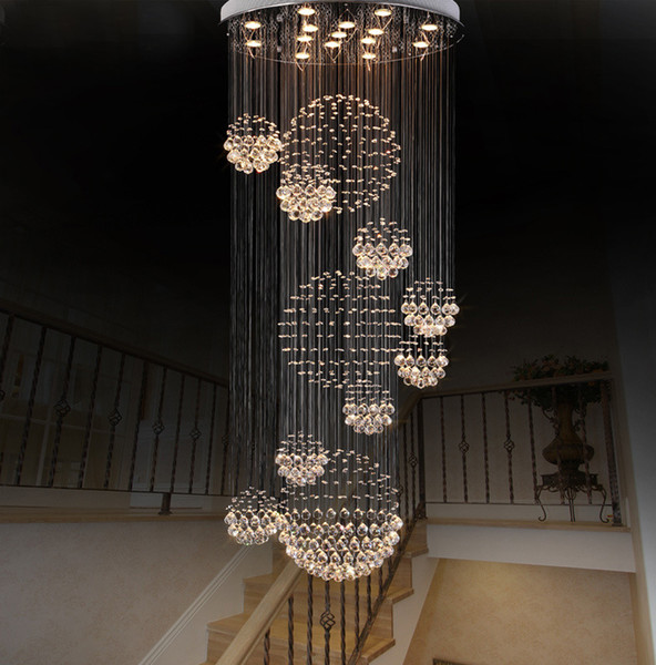 Modern Chandelier Large Crystal Light Fixture for Lobby Staircase Stairs Foyer Long Spiral Lustre Ceiling Lamp Flush Mounted Stair Light