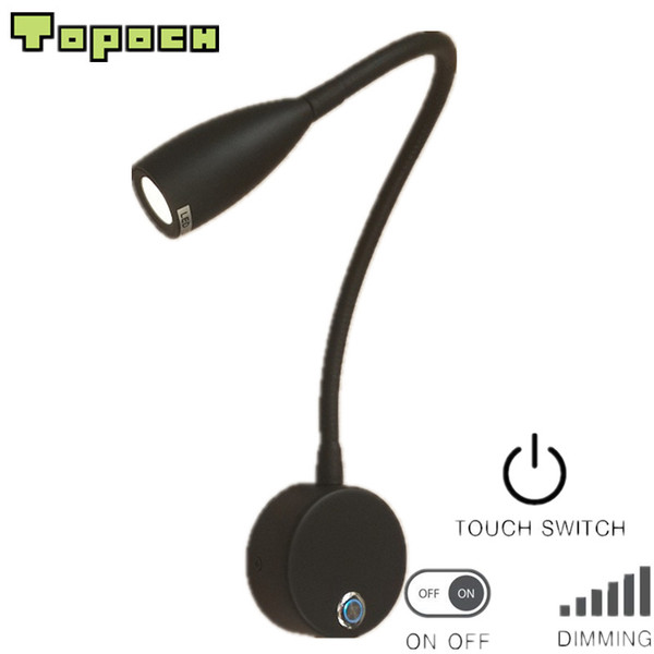 Topoch Dimming Reading Lamp Black Finish Touch on/off/Dimmer Switch Blue Mood Light Standby Focused Beam Directional Light for Home RV Boat