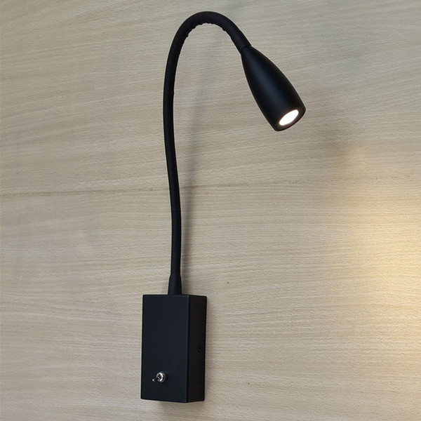 Topoch Black Wall Lights Hard-Wired with Switch on off Flexible Arm LED 3W Soft Light No Flare for Bedroom Corridor Study Foyer