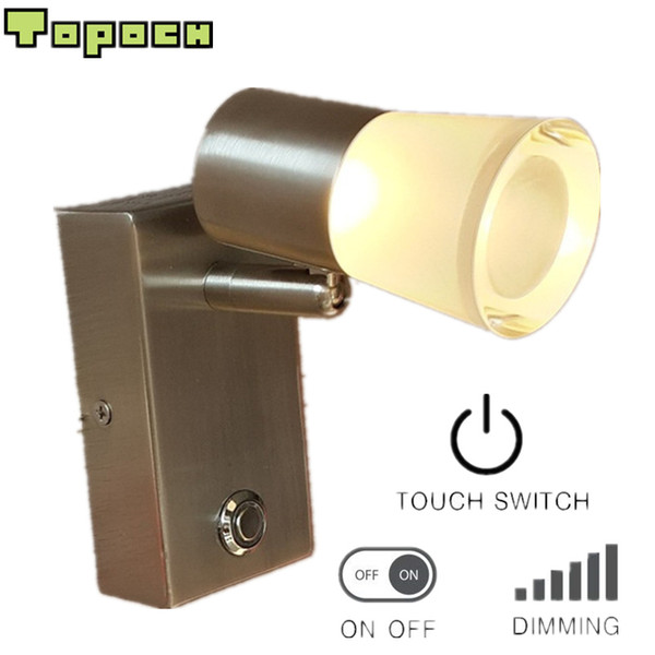 Topoch Wall Lights Interior Nickel Plated Touch on/off/Dim Switch Rotatable Tiltable Spotlight Aluminum+Acrylic Housing 120 Degree Beam