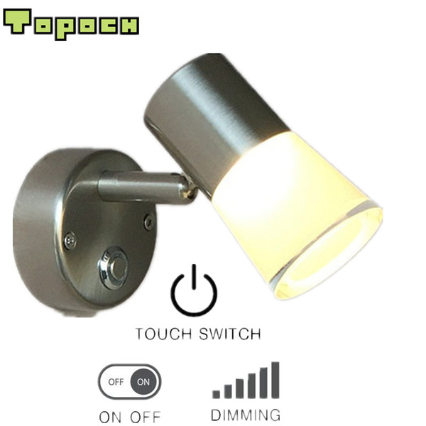 TopocH 12V Wall Lights Rotates Tilts for RV Boat Nickel Finish Touch on/off/Dim Switch Aluminum+Acrylic Housing LED 3W 200LM 120Degree Beam