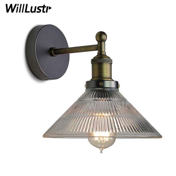 Willlustr pressed ribbed glass shade wall lamp loft style wall sconce lighting fitting bedside hotel restaurant cafe bar light