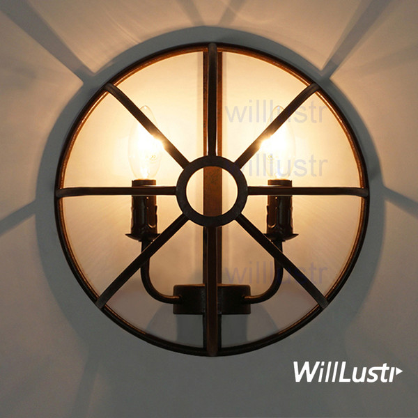 Willlustr rust iron wall sconce metal vintage lamp half orb semi orb candle lighting hotel restaurant cafe bar industrial style loft light