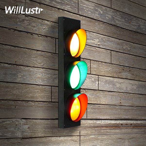 Iron Wall Lamp Traffic Light Red Yellow Green Remote Control Living Room Restaurant Cafe Bedroom Hotel Hall Vintage Industrial Lighting