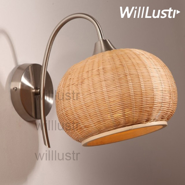 Willlustr bamboo Wall Lamp handmade natural bamboo shade Wall sconce lighting Japan style country light doorway foyer porch loft