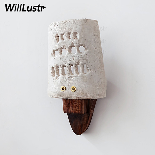 Willlustr vintage irregular ceramic wall sconce light walnut wood lamp rough ancient castle lighting hotel restaurant lobby bar doorway