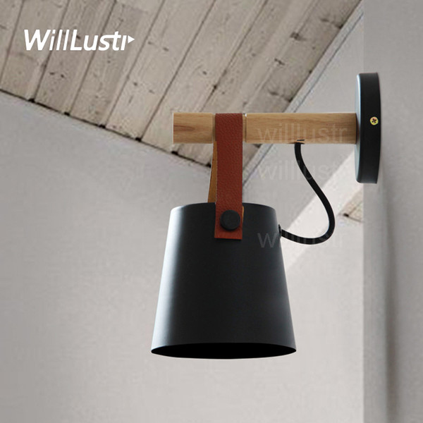 Willlustr iron wall sconce metal leather belt wood wall lamp American country lighting white black color cafe bar bedside light