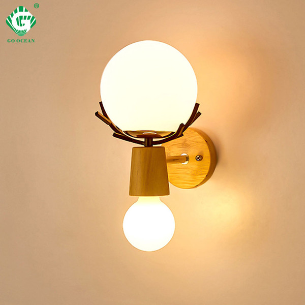 Creative LED Wall Light Sconces E27 Bulb Wood Retro Wall Lamps Hotel Home Living Room Bedroom bedside indoor lighting Fixture