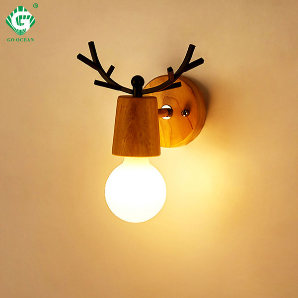 Indoor Wood Wall Lamp Sconces E27 Bulb Night Retro Vintage Industrial Bedside Lights Interior Wooden Down Bedroom Stair Lighting