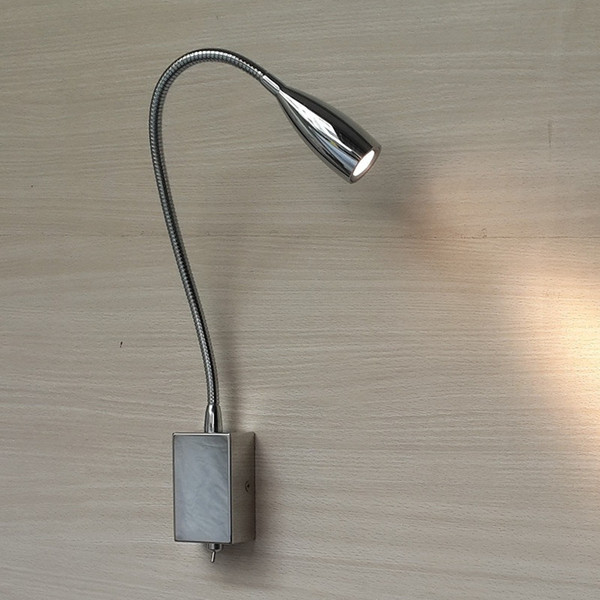 Topoch Aluminium Gooseneck Wall Lamps Hard Wired Chrome Finish on/off Switch LED 3W AC100-240V Directional Lighting Narrow Beam Easy Hook Up