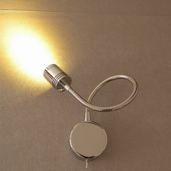 Topoch Chrome Wall Lights on/off Switch Flexible Pipe Bright Healthy Light 200LM 3W CREE LED 35000hrs life AC100-240V or DC12V 24V