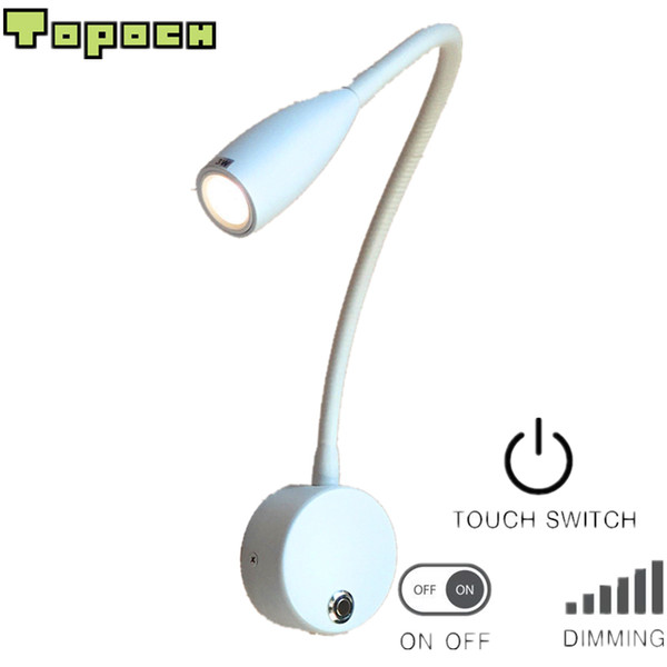 Topoch Bunk Headboard Lamp Touch ON/OFF/Dimmer Switch Hard-Wired Flexible Tube White Finish 30 Deg.Beam for Residential Camper Boat