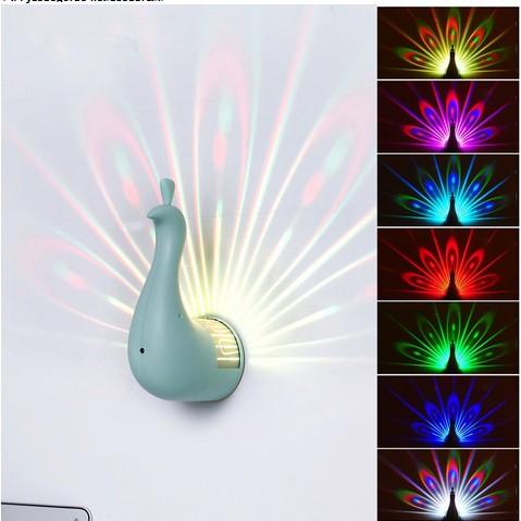 Wall Lamps Peacock Shape LED Projector Lamp Remote Control Night Sconce Lamp Colorful night light corridors home decoration