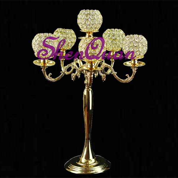 USA style stage decoration crystal votive candlestick,wholesale wrought iron center pieces,7arm golden candle holder