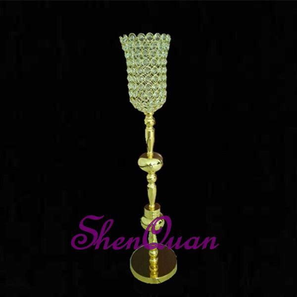 beautiful glass candlestick wholesale for wedding decoration,gold color transparent bead tall glass candle holders flower stand