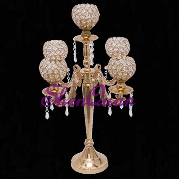 candle holder 5 arms crystal candelabra,wholesale hanging glass ball candle holder,crystal candle stick metal for wedding stage decoration