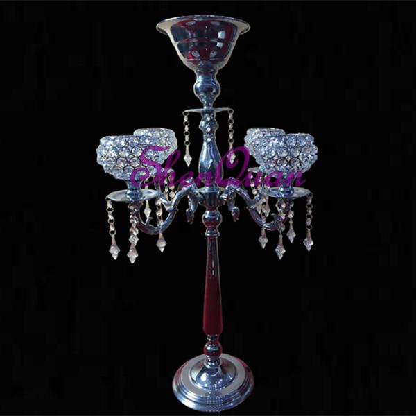 tabletop decorative metal candle holder crackle glass with forest style,metal 5 arm candelabra on sale made in china