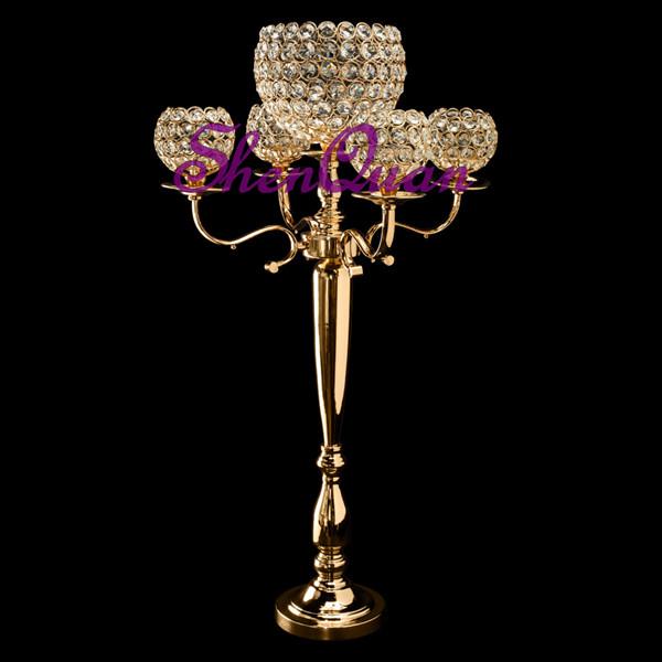 exquisite 5 arms crystal bead candle holder & candelabra for wedding centerpiece,floor standing crystal candle holders