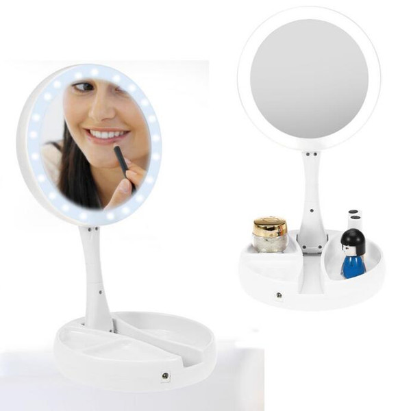 LED Makeup Mirror Lighted Folded Desktop Magnifying Mirror Double sided Cosmetic Touch-ups Luminous Folding Lamp Mirror