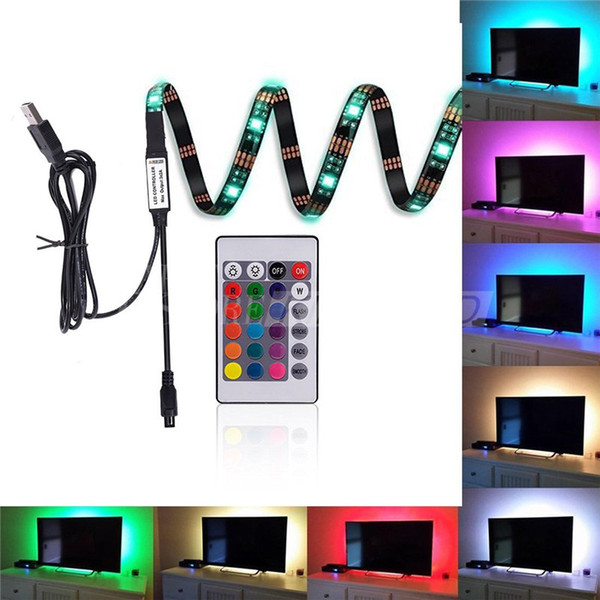 Four Strips 5050 USB LED Strips Backlight RGB Lights with Remote Control for HDTV Flat Screen TV Accessories and Desktop PC Multi Color