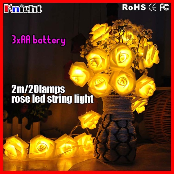 2m 20leds ROSE pendant battery string light,holiday decor FLOWER ornament lamp,christmas Wedding Party lights 3AA battery 10pcs a lot