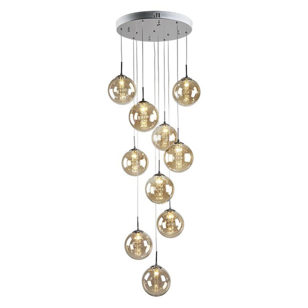 Retro black smoke Glass ball chandelier Lamp for villa hall Living Room G4 led Hanging Light Fixture hotel stairwell chandelier