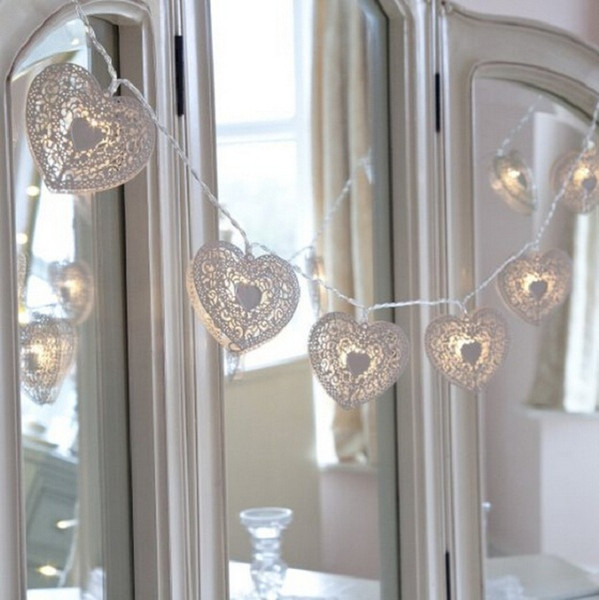 White Metal Heart Battery Fairy String LED Lights with Timer, Warm White LED by Festive Lights