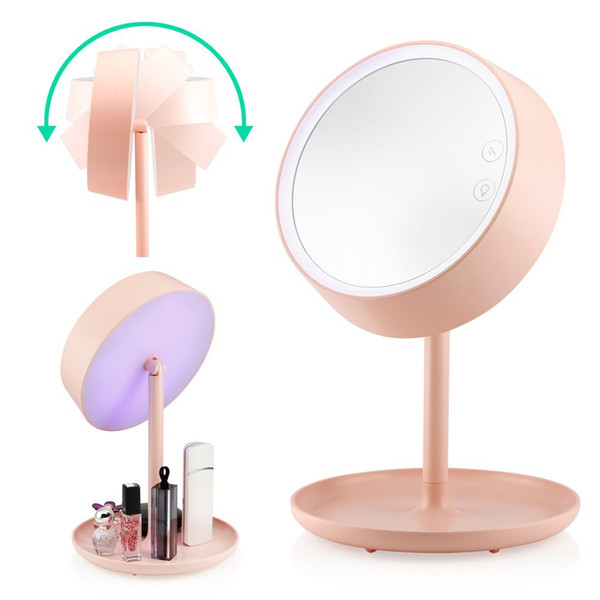 Makeup Mirror Lighted Lamp LED Vanity Travel Portable Cordless Rechargeable Battery Powered Round Natural Light Touch Screen 7colors light