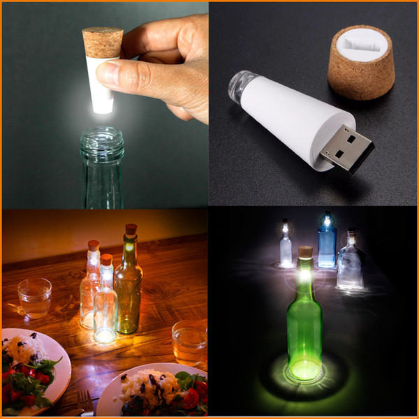 Protable USB White LED Wine Bottle Light, Cork Stopper Rechargeable Lamp, White RGB Creative Bar Decoration