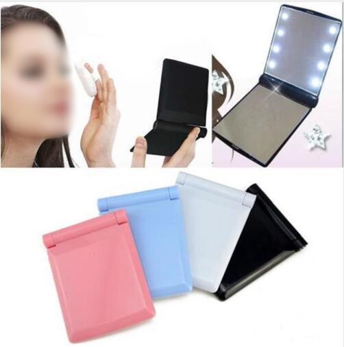 LED Makeup Pocket Mirrors Folding Compact Hand Cosmetic Vanity Mirror With Lights Make Up Tools bathroom light