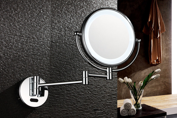 LED Chrome Round Extending 8 inches cosmetic wall mounted make up mirror shaving bathroom mirror 3x Magnification