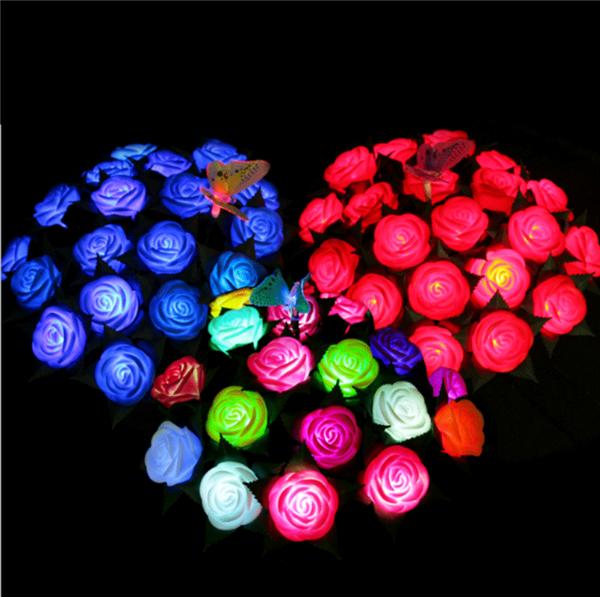 Plastic Flower The Simulation Roses LED The Lamp Emission Valentines Day Present Bouquet Of Plastic Red Yellow Blue Pink Purple White