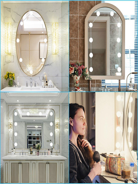 1 kit, Hollywood Style LED Vanity Makeup Mirror Lights Kit with 10 Dimmable Bulbs Dressing Room Lighting Lamp